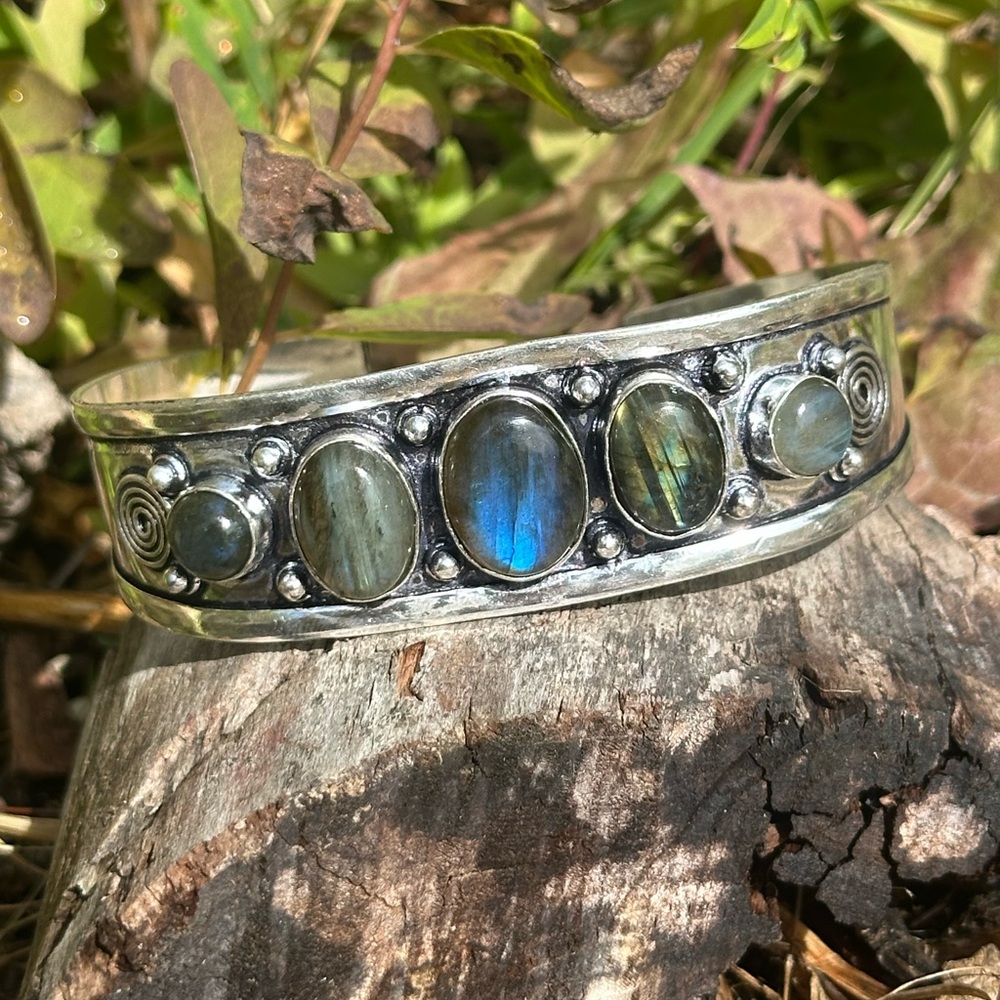 C Sterling Silver Plated Labradorite Bangle